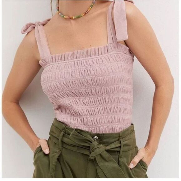 Anthropologie smocked tulle adjustable straps‎ pink mauve size S - Picture 1 of 11